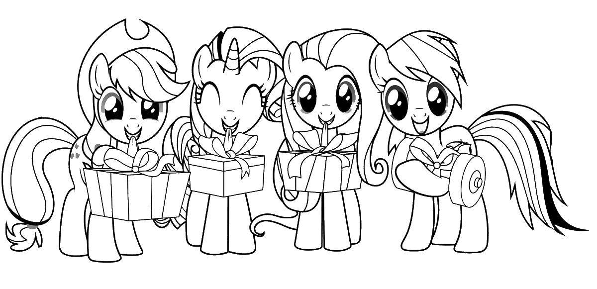 Coloring Pony with gifts. Category my little pony. Tags:  my little pony gifts, pony.