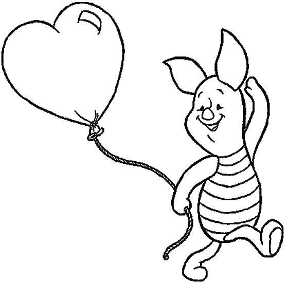 Coloring Piglet with balloon. Category Valentines day. Tags:  Valentines day, love, heart.