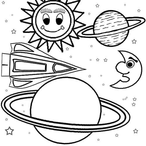 Coloring The rocket flies in outer space between planets and stars. Category space. Tags:  Space, rocket, stars.
