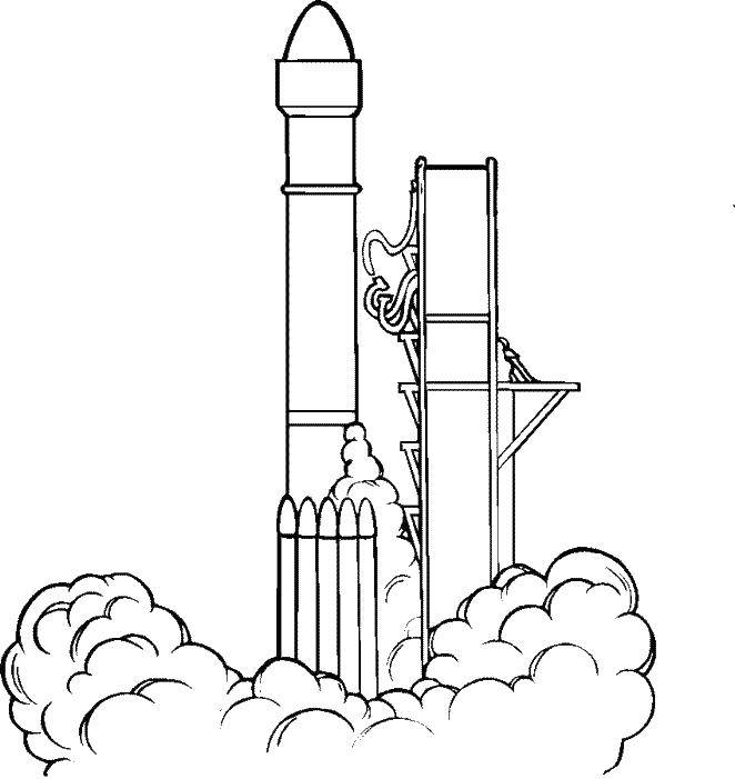 Coloring Rocket on takeoff. Category The day of cosmonautics. Tags:  rocket.