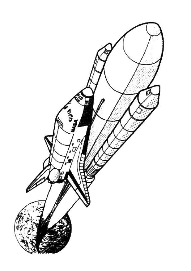Coloring The rocket took off. Category The day of cosmonautics. Tags:  space, planet, rocket, Gagarin cosmonautics day.