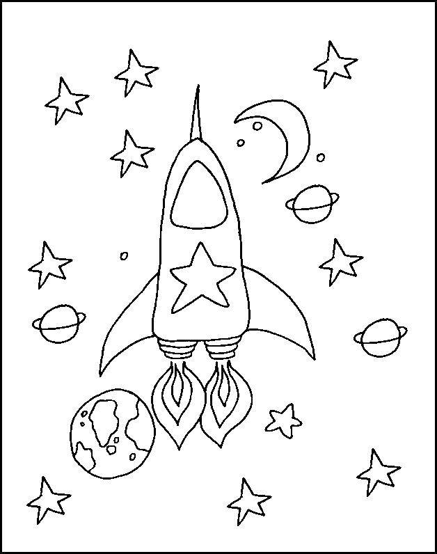 Coloring Rocket in space. Category The day of cosmonautics. Tags:  rocket, space.