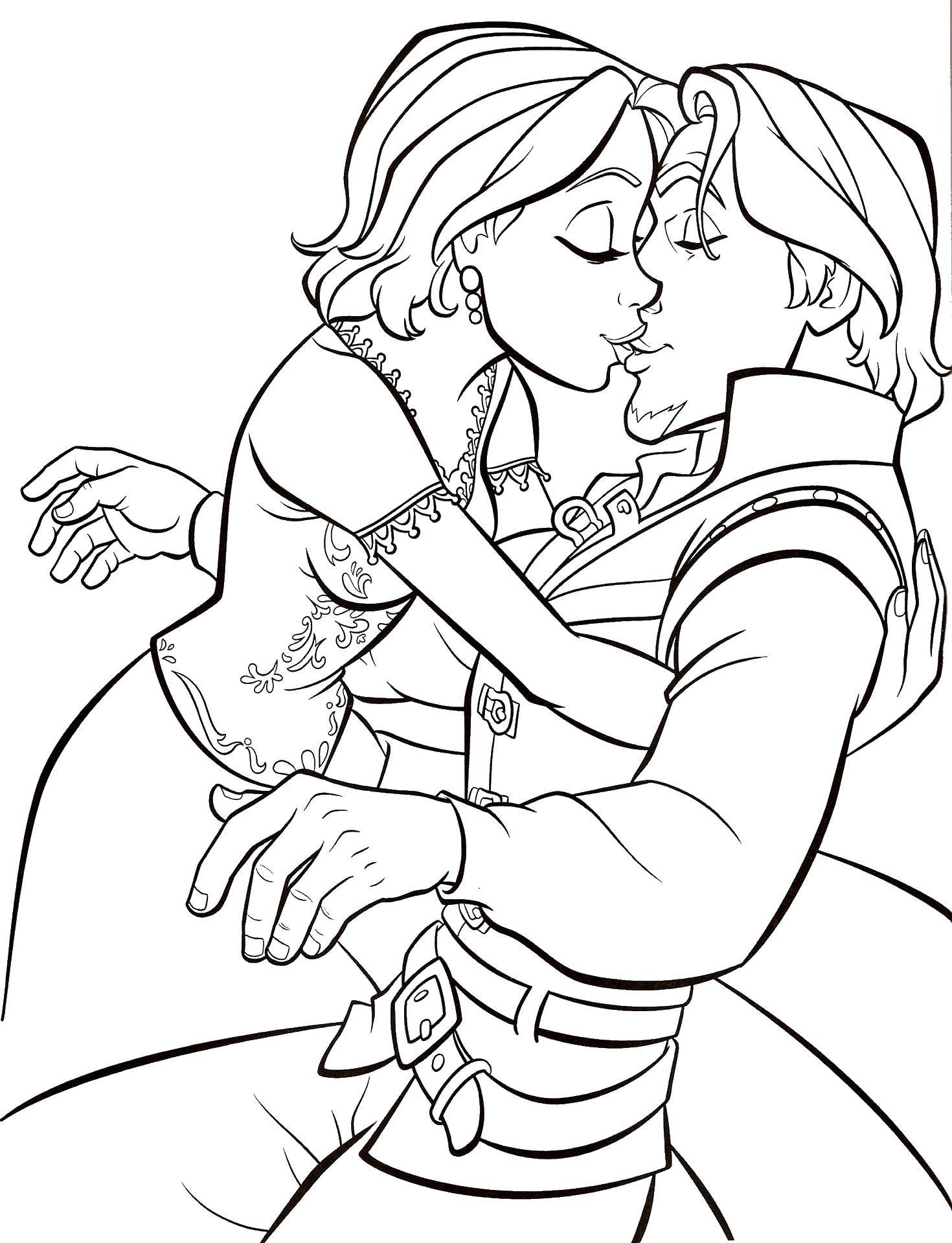 Coloring Rapunzel kisses Flynn. Category coloring. Tags:  Rapunzel , Flynn, kiss.