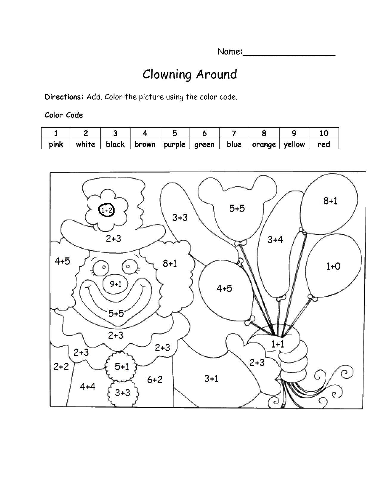 Coloring Color by numbers clown and figures. Category mathematical coloring pages. Tags:  Math, counting, logic.