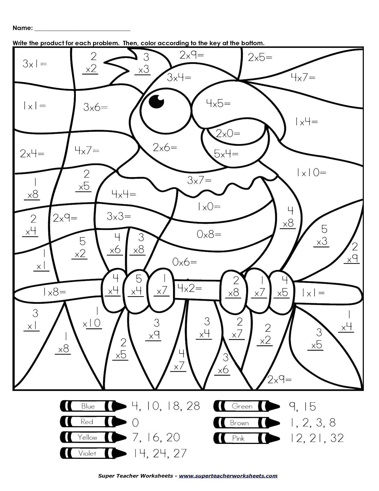 Coloring Paint a parrot solving examples. Category mathematical coloring pages. Tags:  examples, math, a parrot.