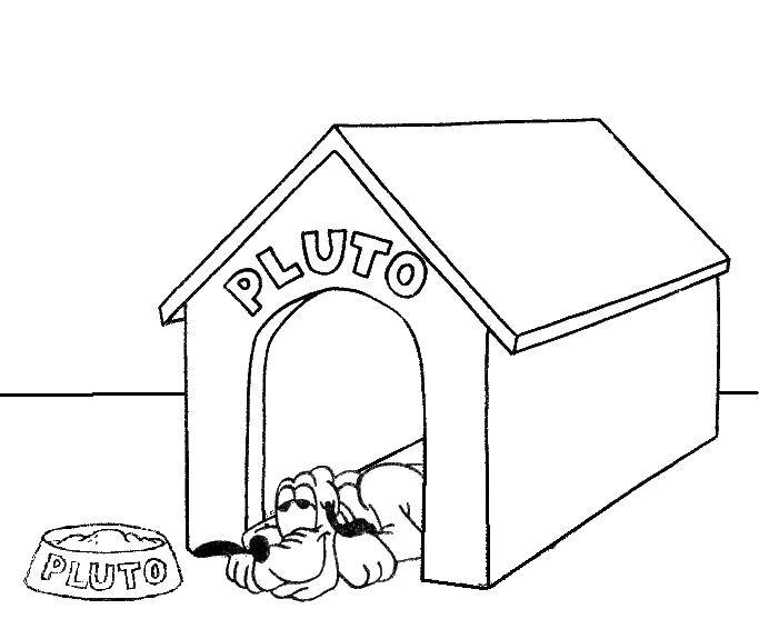 Название: Раскраска Собачка лежит в будке. Категория: Собака и будка. Теги: собаки, будки, миска.