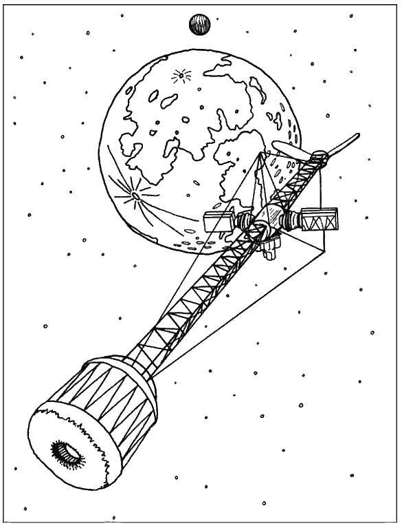 Название: Раскраска Спутник в космосе. Категория: космос. Теги: Спутник, космос.