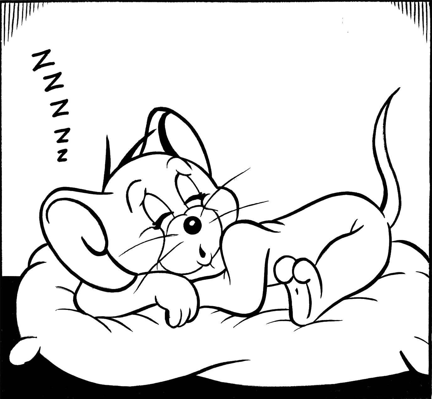 Coloring Sleeping Jerry. Category Disney cartoons. Tags:  cartoon mouse, Jerry.