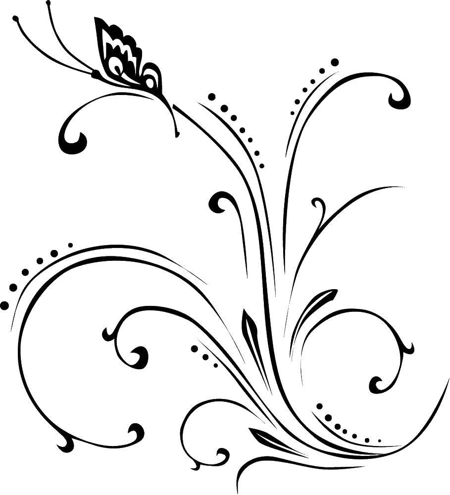 Название: Раскраска Узорчик с бабочкой. Категория: узоры. Теги: узор, бабочка.