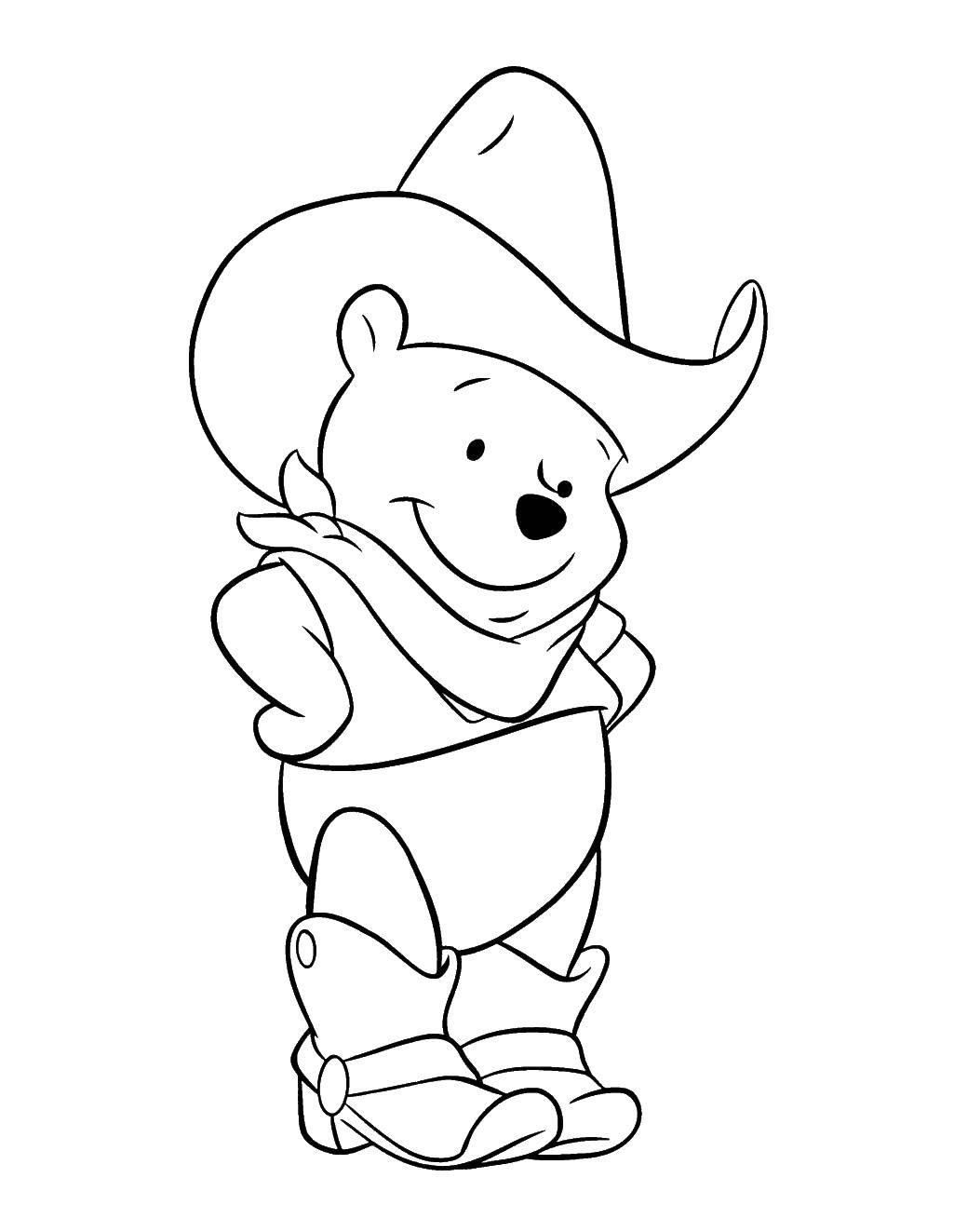 Coloring Winnie the Pooh cowboy. Category cartoons. Tags:  Disney cartoons, cowboy, Winnie the Pooh.