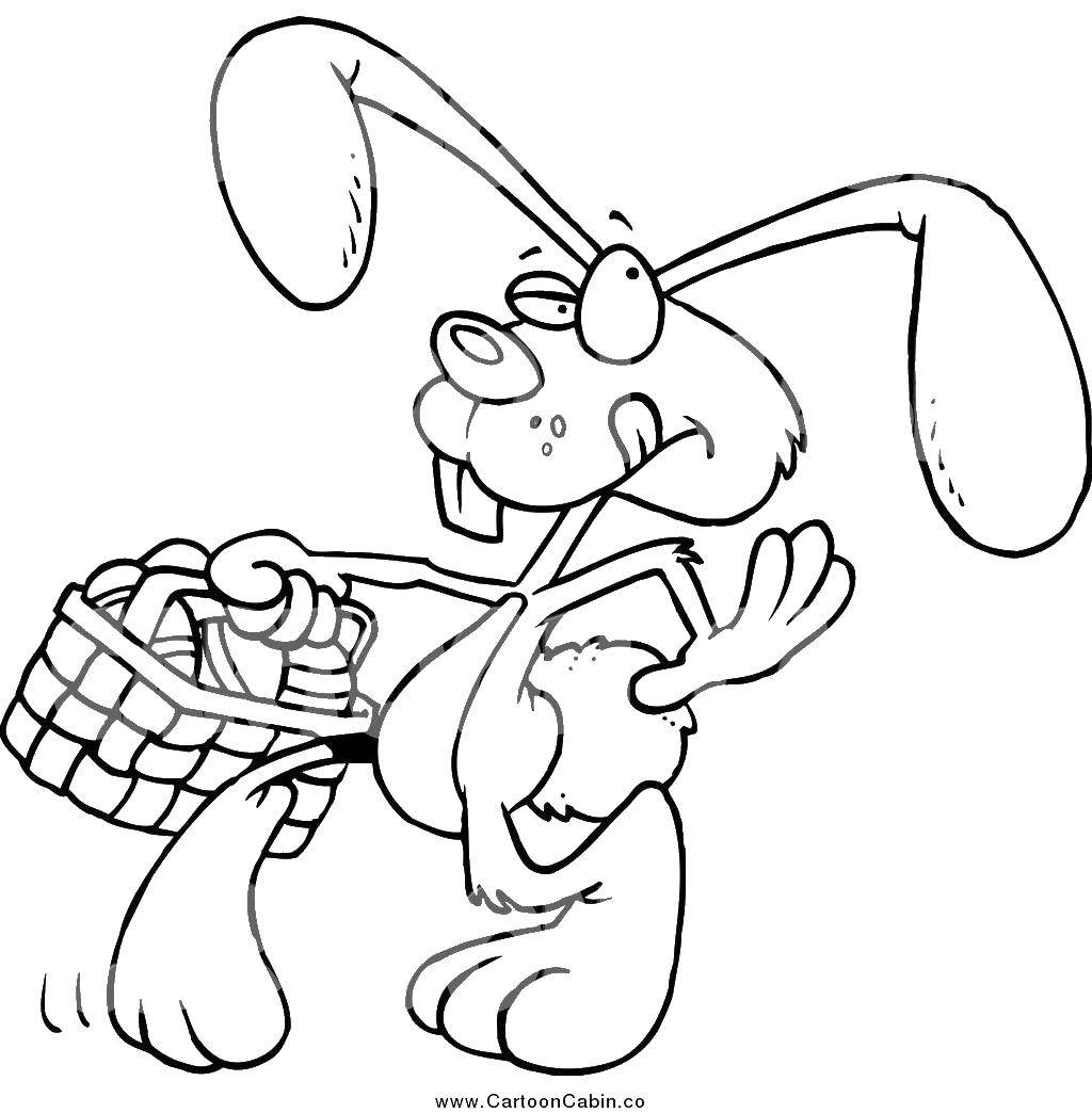 Coloring Bunny with basket. Category the rabbit. Tags:  rabbit, hare.