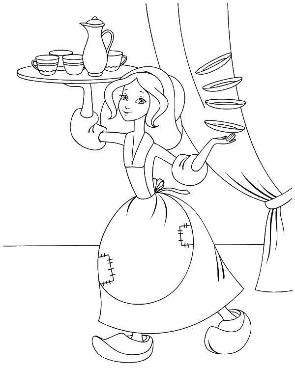 Coloring Cinderella waitress. Category Cinderella. Tags:  Cinderella, waiter.