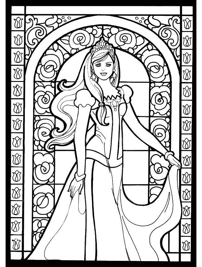 Опис: розмальовки  Принцеса у вітражного вікна. Категорія: принцеса. Теги:  принцеса, вітражі.