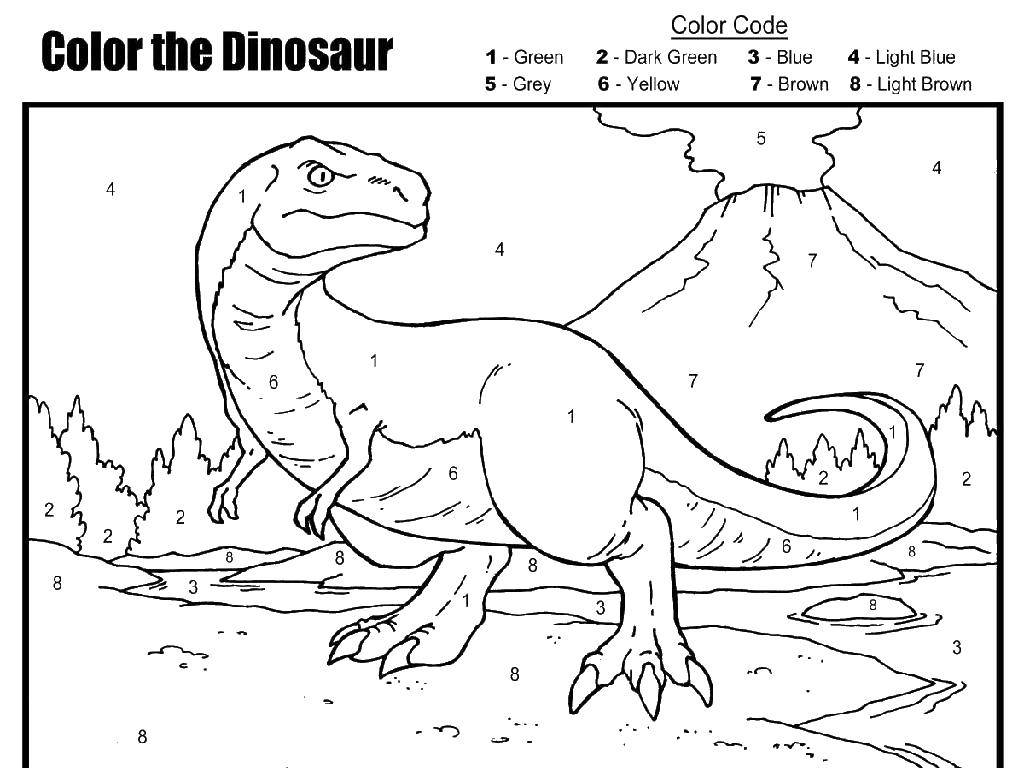 Раскраска Раскрась динозавра по номерам Скачать ,по номерам, по цифрам, динозавры,.  Распечатать 