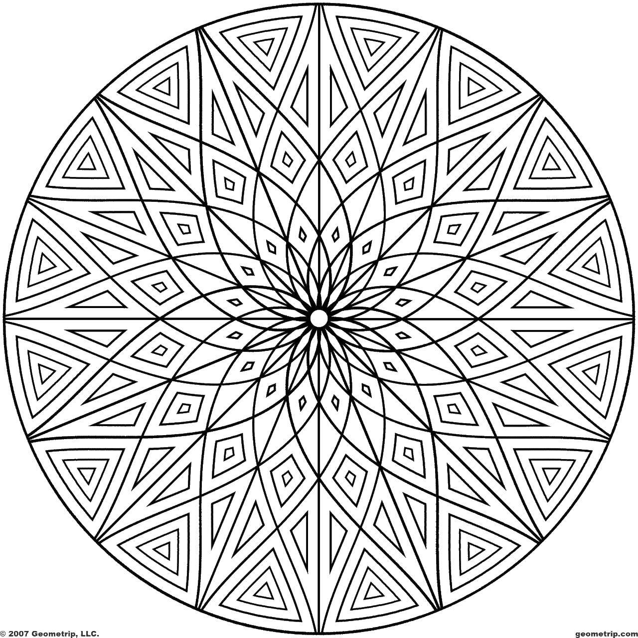 Название: Раскраска Геометрические узоры в кругу.. Категория: Узоры с цветами. Теги: Узоры, цветок.