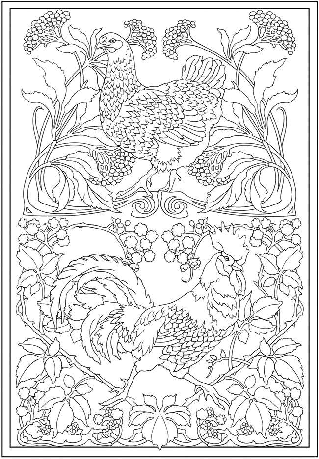Coloring The hen and rooster in flowers. Category coloring antistress. Tags:  Bathroom with shower.