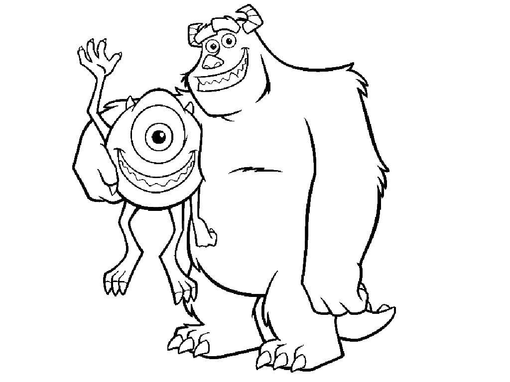 Coloring Mike and Sally. Category Coloring pages monsters. Tags:  monsters Inc., monsters.