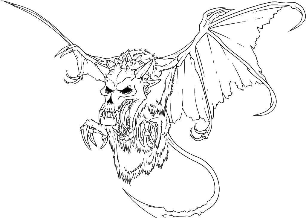Coloring Monster bat. Category Coloring pages monsters. Tags:  monster, fangs, bat.