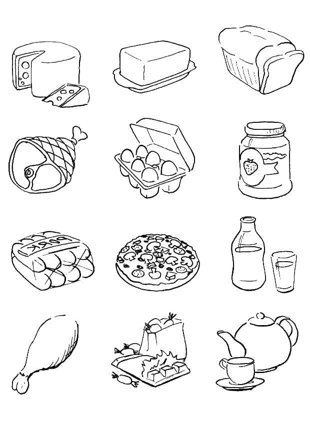 Название: Раскраска Разные продукты. Категория: Еда. Теги: еда, продукты, питание.