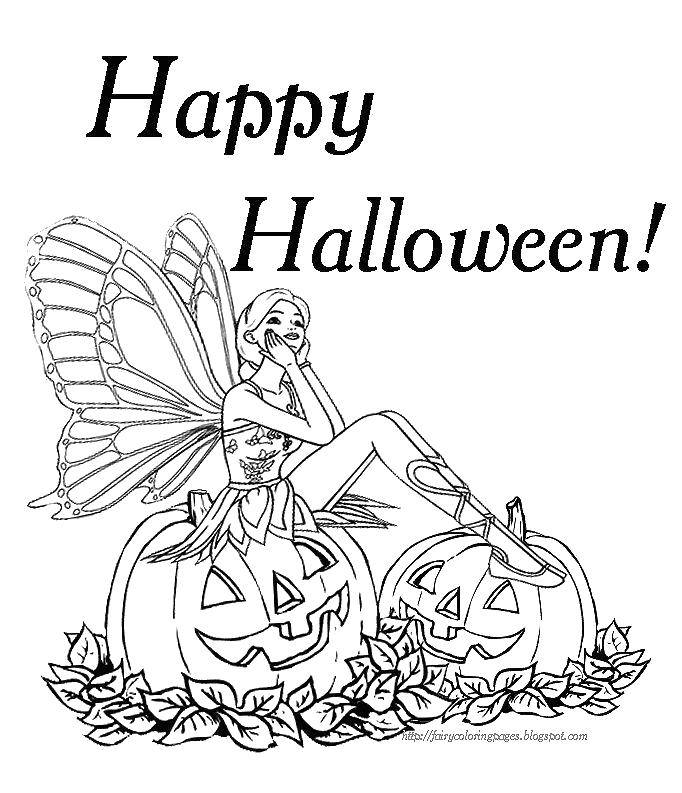 Coloring Happy Halloween from fairies. Category Halloween. Tags:  Halloween, pumpkin.