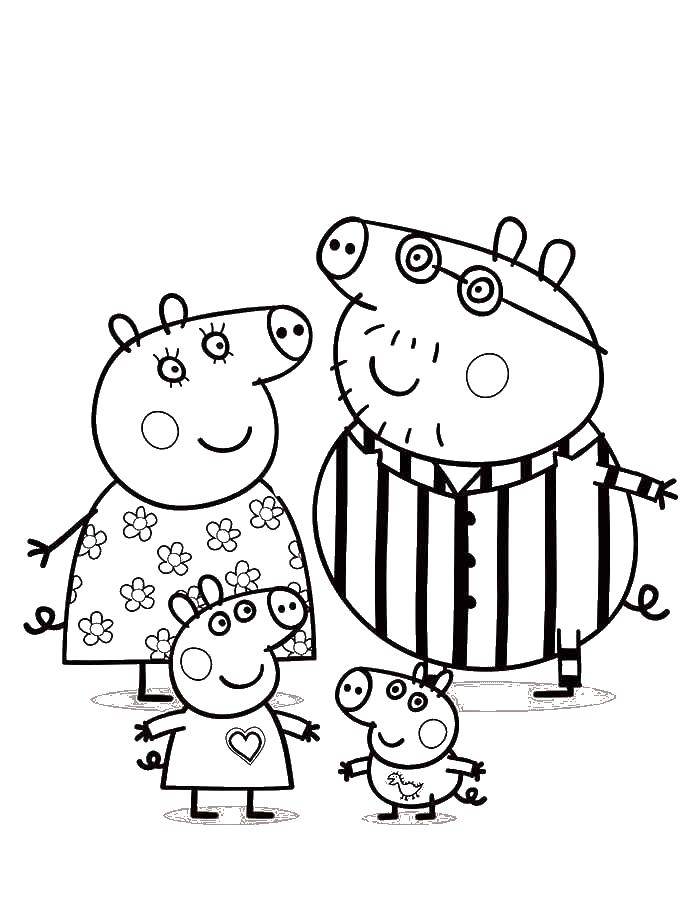 Coloring Family peppet pajamas. Category Peppa Pig. Tags:  peppa pig, cartoons.