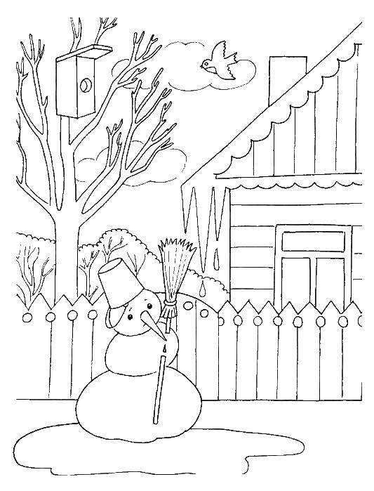Coloring Snowman in spring. Category snow. Tags:  snowman.
