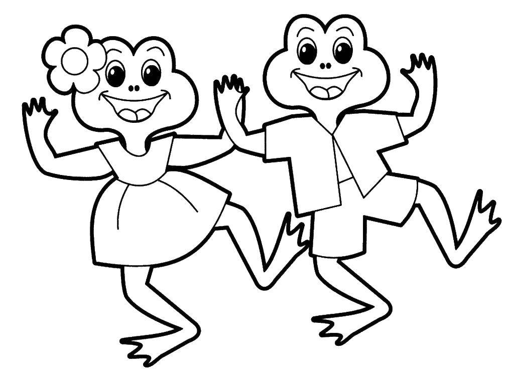 Название: Раскраска Танцующие лягушата. Категория: Животные. Теги: Рептилия, лягушка.
