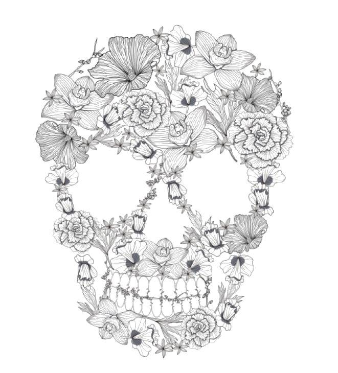 Coloring Floral skull. Category coloring pages for teenagers. Tags:  Skull, patterns.