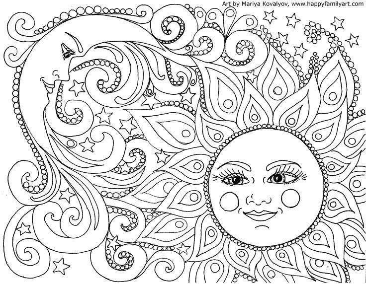 Coloring Patterned sun and the Crescent moon. Category coloring antistress. Tags:  The antistress, patterns.