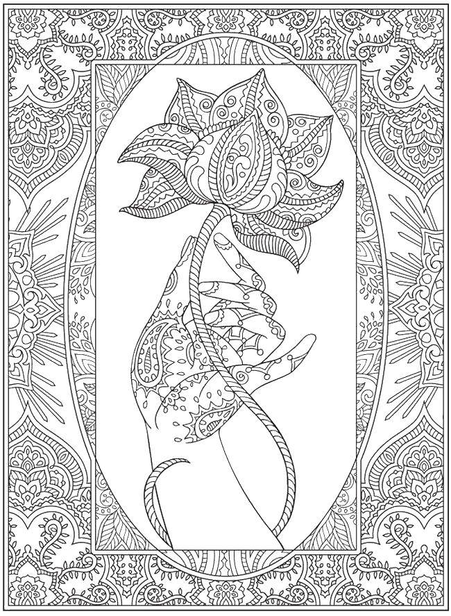 Coloring Patterned flower in hand. Category Patterns with flowers. Tags:  Patterns, flower.