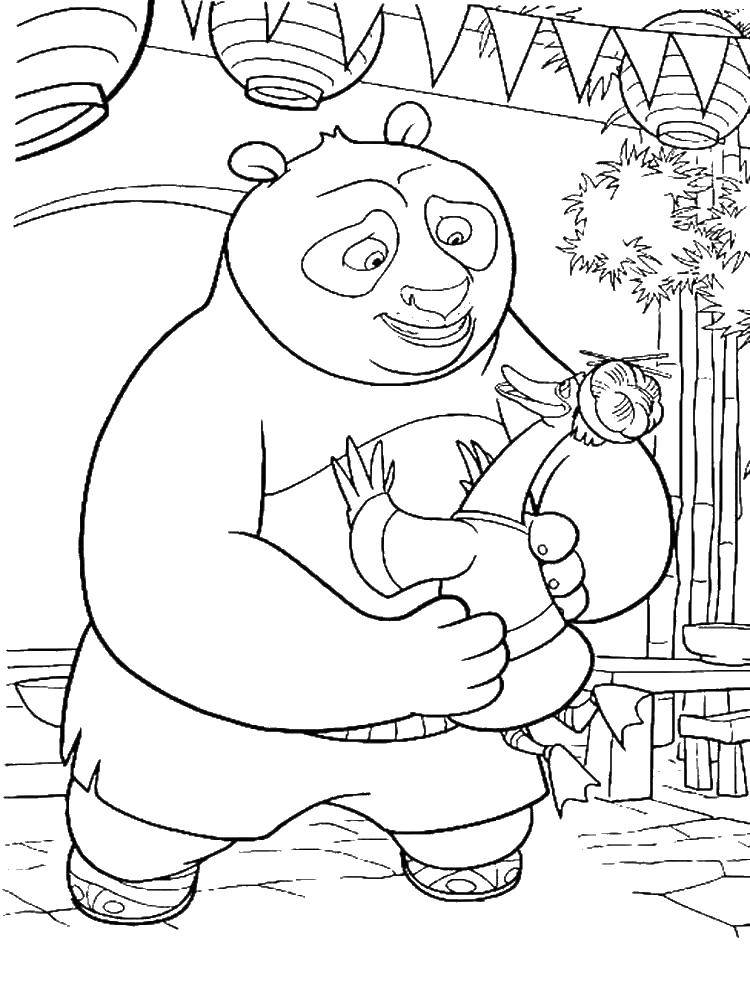Розмальовки  По і його батько. Завантажити розмальовку Персонаж з мультфільму.  Роздрукувати ,кунг-фу панда,