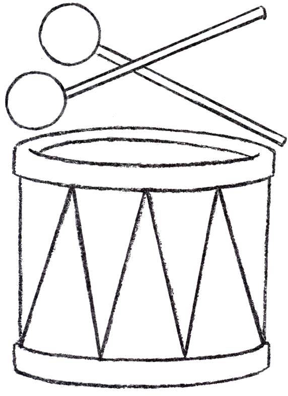 Coloring The drum and drum sticks. Category Coloring pages for kids. Tags:  Instrument, drum.