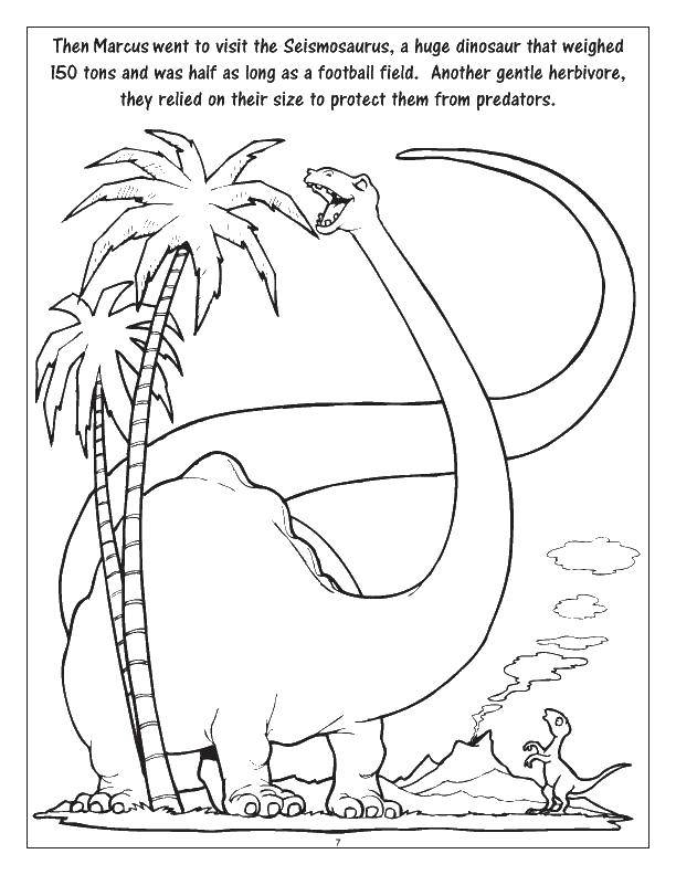 Название: Раскраска Большой динозавр кушает пальму. Категория: динозавр. Теги: динозавры, пальма.