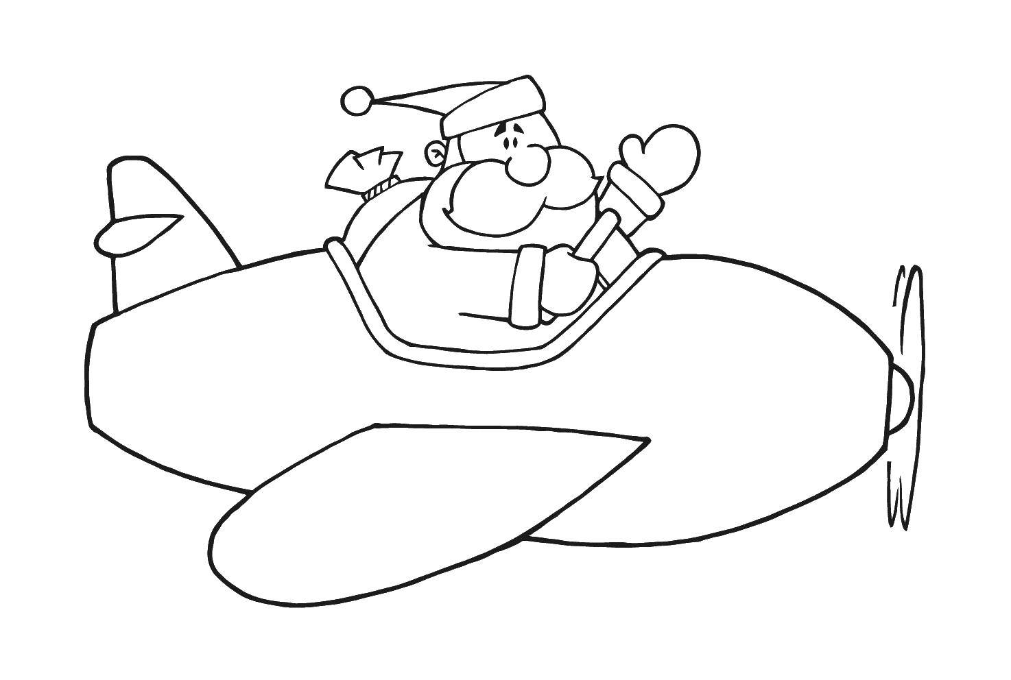 Название: Раскраска Дед мороз на самолётике. Категория: Самолеты. Теги: Самолёт.