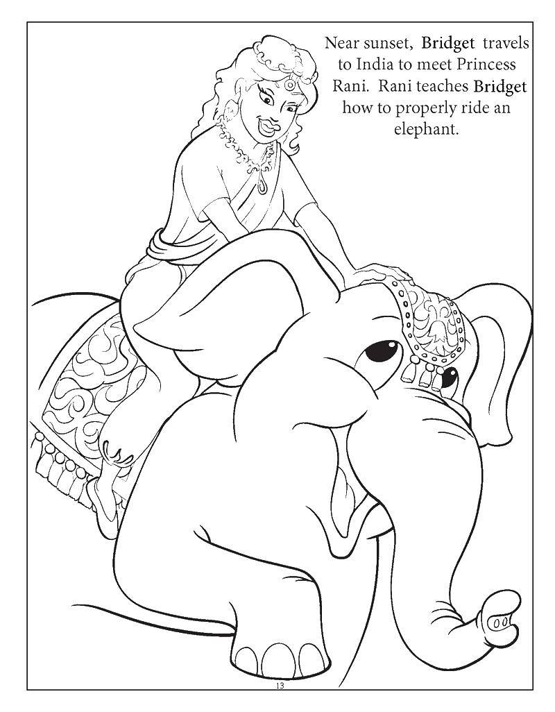 Название: Раскраска Девушка на слоне. Категория: Животные. Теги: слон, девушка.