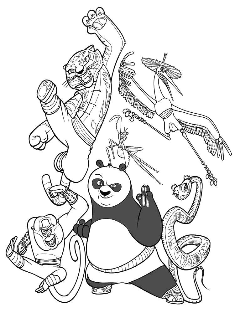 Название: Раскраска Команда по. Категория: кунг фу панда. Теги: Персонаж из мультфильма.