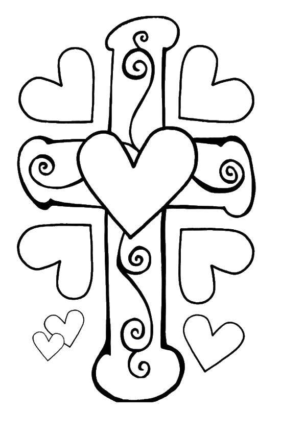Название: Раскраска Крест и сердца. Категория: раскраски крест. Теги: Крест.