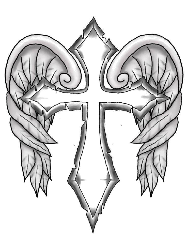 Coloring Cross with wings. Category coloring pages cross. Tags:  Cross.