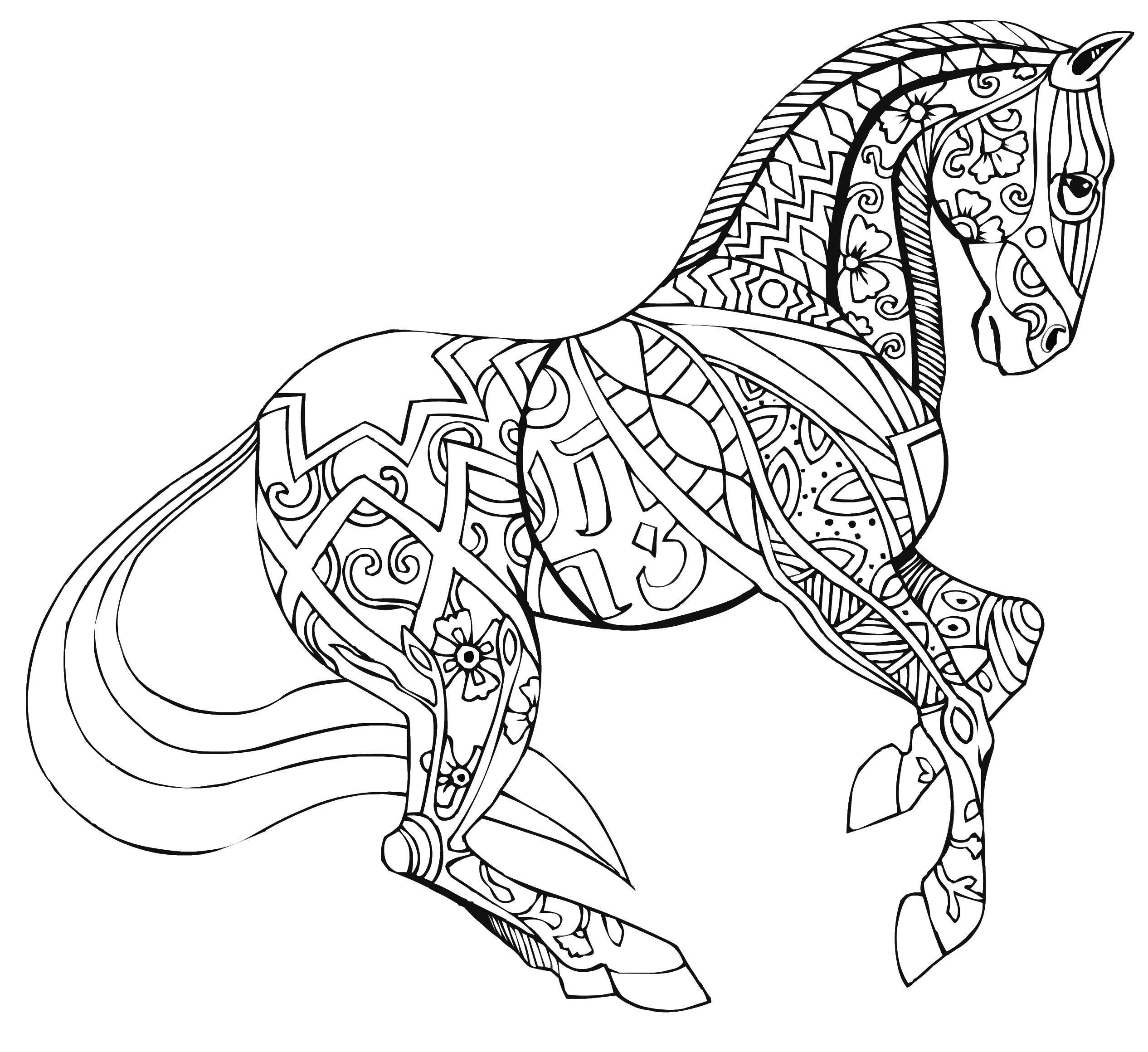 Coloring The horse is covered with patterns. Category Animals. Tags:  Animals, horse.