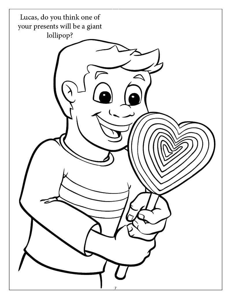Coloring Boy with candy. Category for boys . Tags:  Boy, candy.