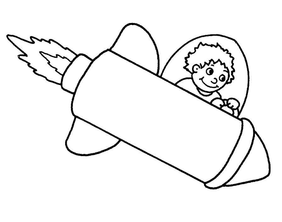 Название: Раскраска Мальчик управляет ракетой. Категория: ракета. Теги: ракета, мальчик, космос.