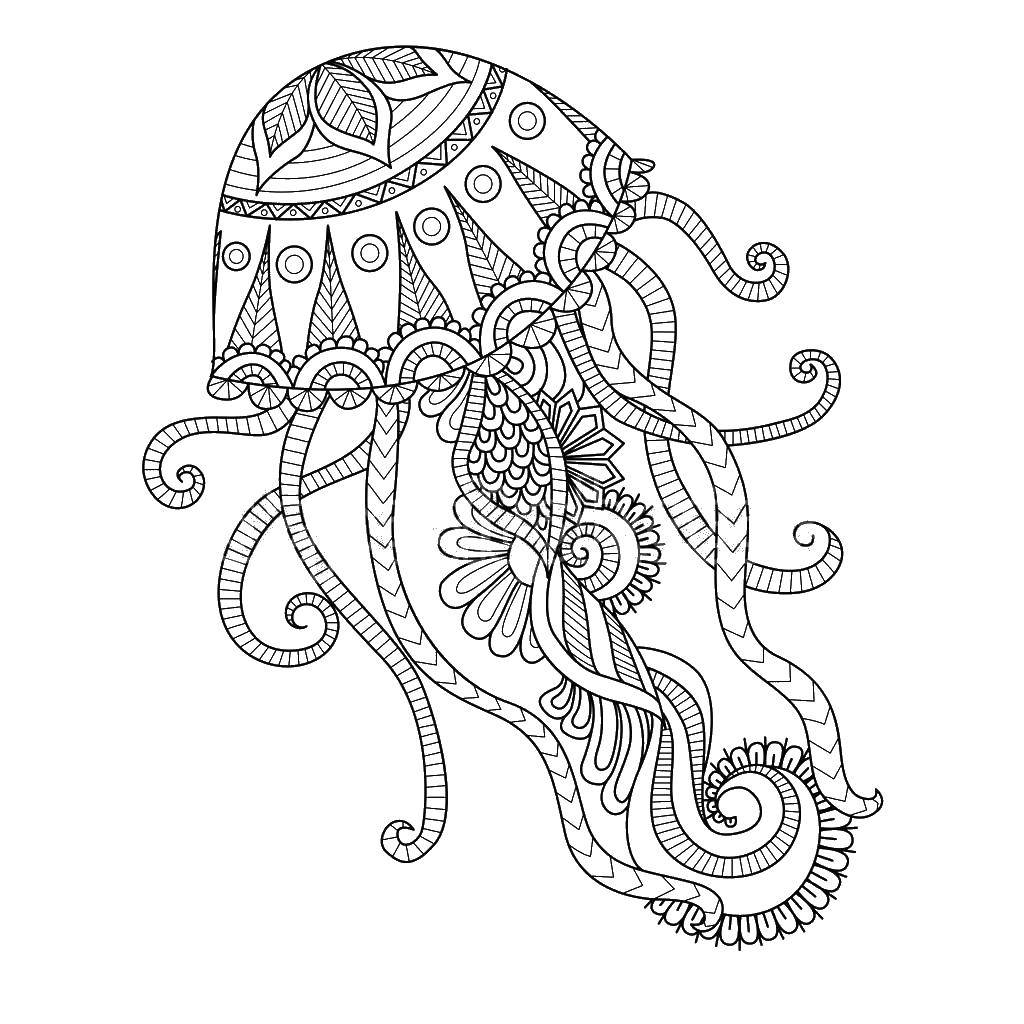 Название: Раскраска Медуза покрыта узорами. Категория: раскраски антистресс. Теги: Узоры, животные.