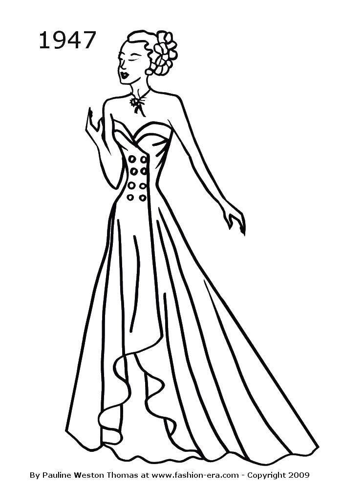 Название: Раскраска Мода 1947 года. Категория: Платья. Теги: Одежда, платье.