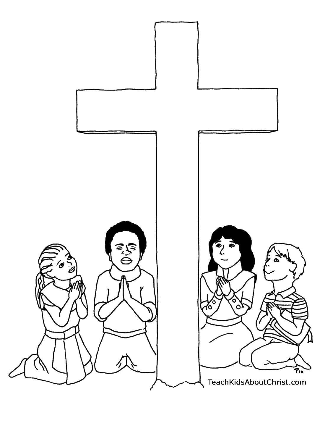 Coloring Prayer at the cross. Category coloring pages cross. Tags:  Cross.