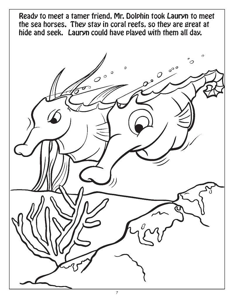 Coloring Seahorses swim. Category marine. Tags:  sea, seahorse.