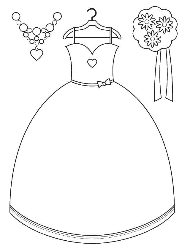 Название: Раскраска Платье и аксессуары для свадьбы. Категория: Платья. Теги: Одежда, платье.
