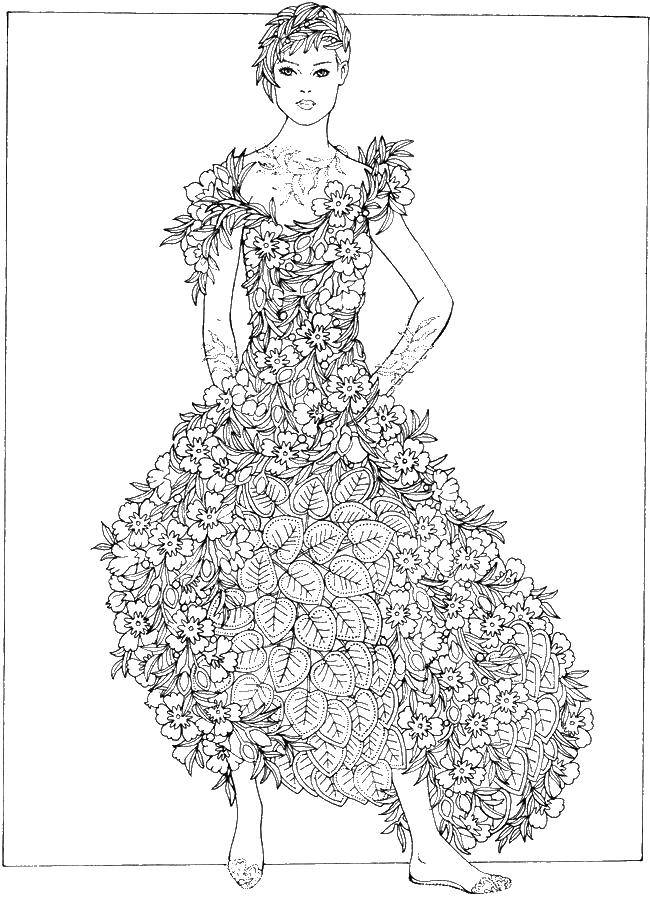 Coloring Dress made entirely of flowers. Category Dress. Tags:  Clothing, dress.