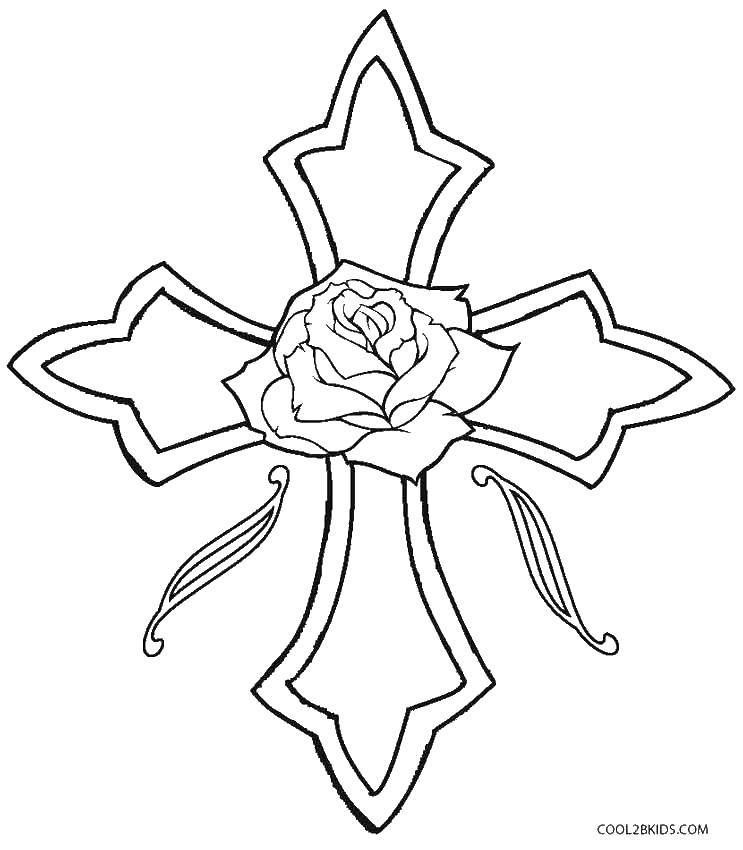 Название: Раскраска Роза посредине креста. Категория: раскраски крест. Теги: Крест.
