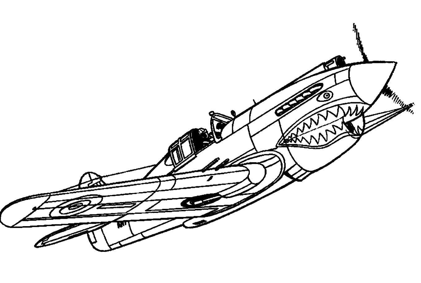 Название: Раскраска Самолет акула. Категория: Самолеты. Теги: самолет, акула.