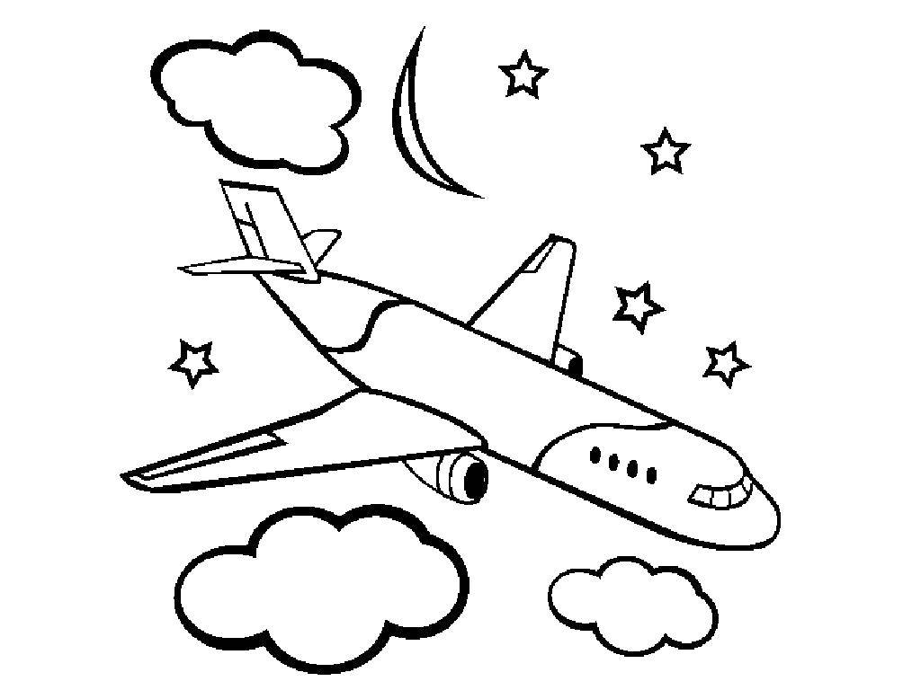 Название: Раскраска Самолет летит ночью. Категория: Самолеты. Теги: пассажирский самолет.